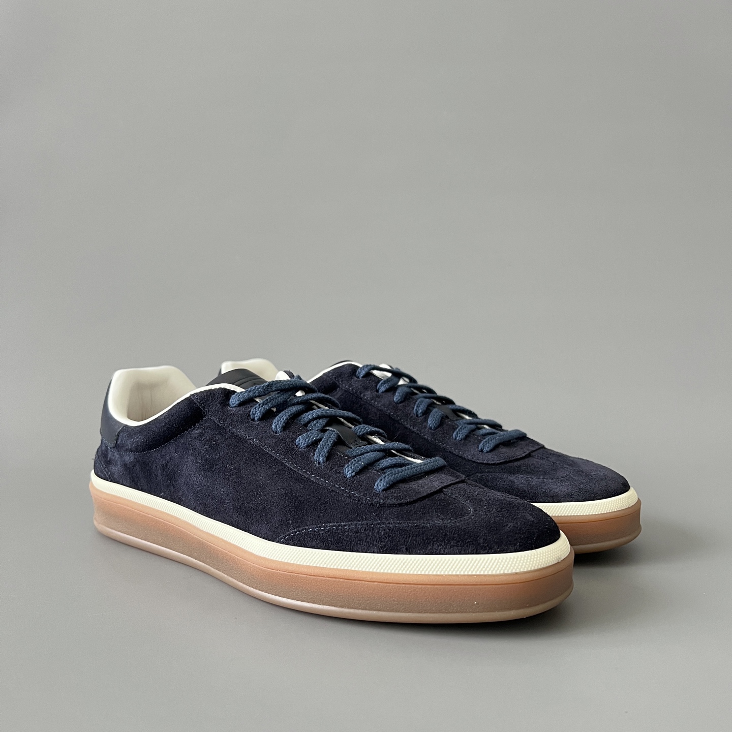 Loro Piana Men's Suede Round-Toe Lace-Up Low-Top Sneakers — Navy Blue  FAN8505W000