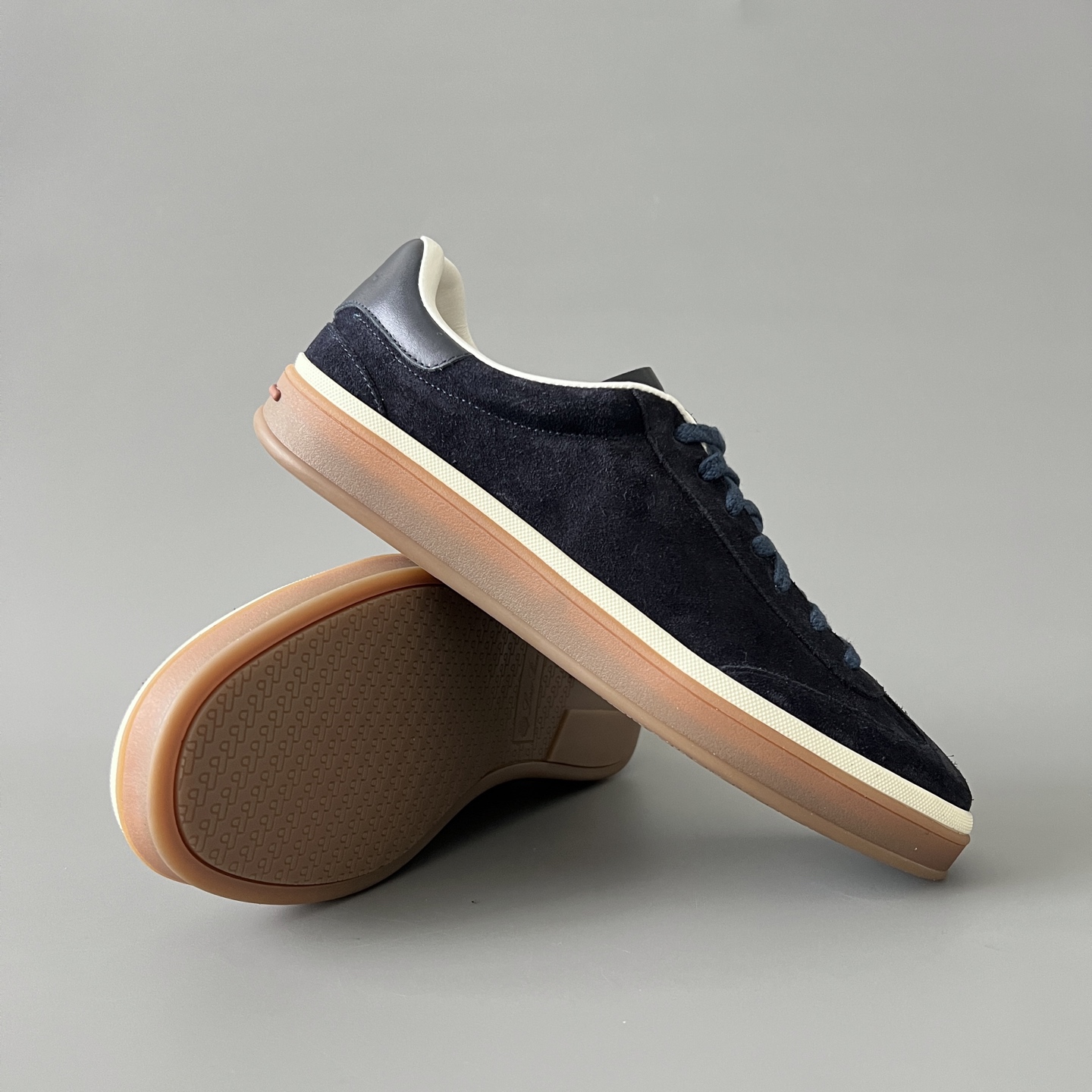 Loro Piana Men's Suede Round-Toe Lace-Up Low-Top Sneakers — Navy Blue  FAN8505W000