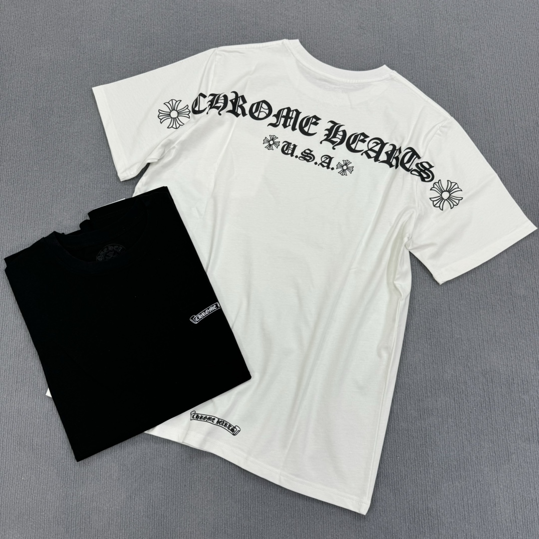 Chrome Hearts CH 克罗心 经典卷轴  背后字体  印花圆领短袖 T恤 白色 黑色 A5  