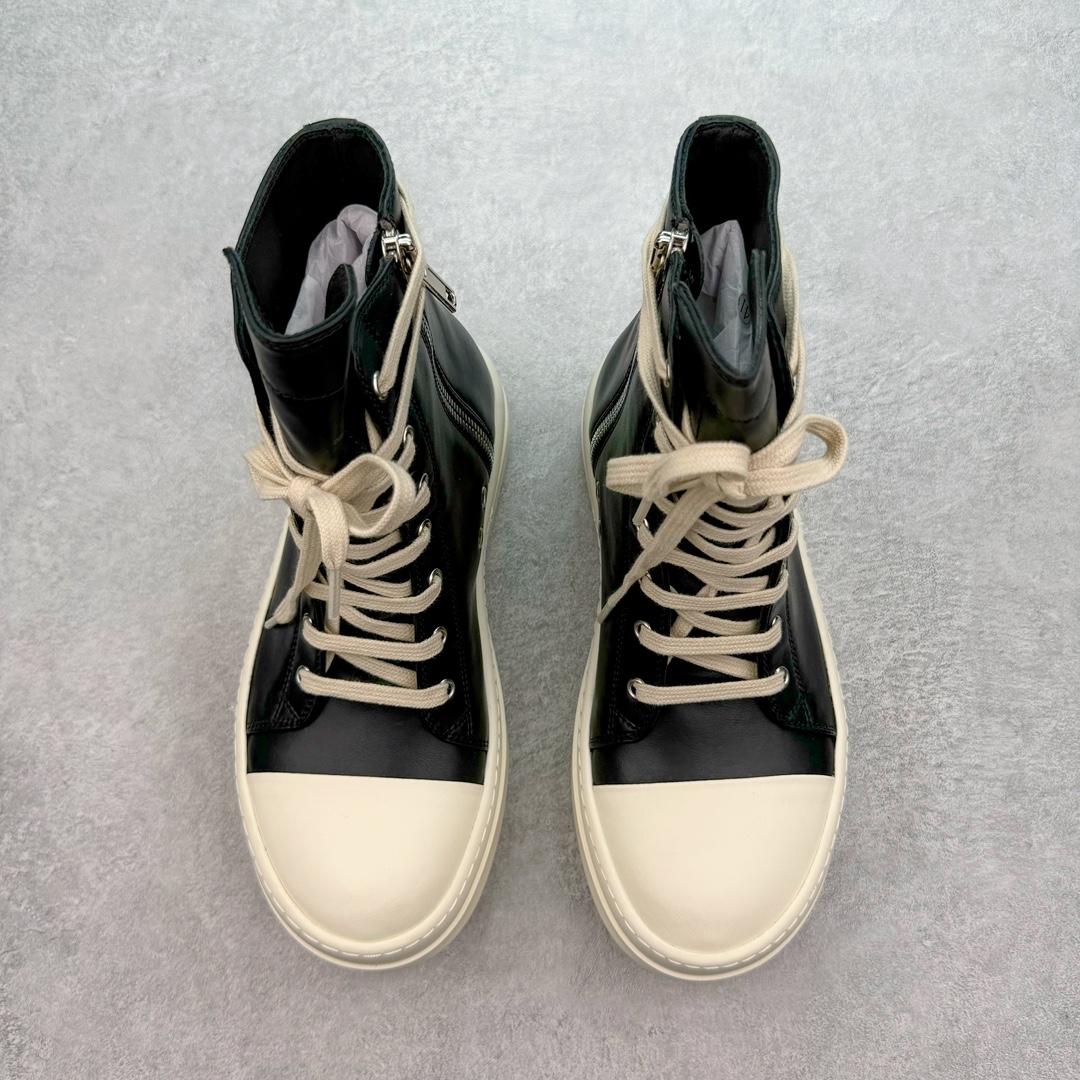 RICK OWENS RO 圆头 高筒  板鞋 休闲鞋 波鞋 男鞋   厚底 真皮拉链 黑白RU01E5859LCO-911