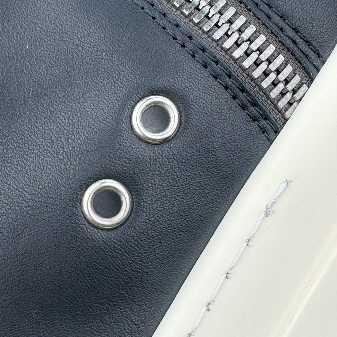 RICK OWENS RO 圆头 高筒  板鞋 休闲鞋 波鞋 男鞋   厚底 真皮拉链 黑白RU01E5859LCO-911