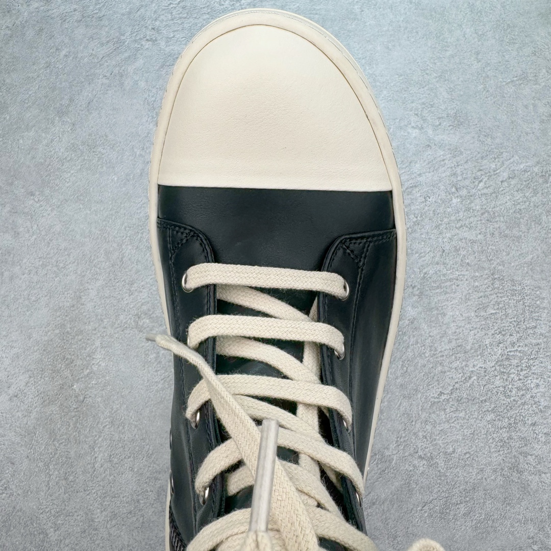 RICK OWENS RO 圆头 高筒  板鞋 休闲鞋 波鞋 男鞋   厚底 真皮拉链 黑白RU01E5859LCO-911