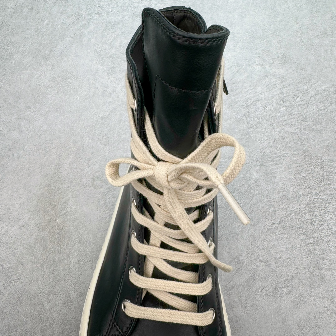 RICK OWENS RO 圆头 高筒  板鞋 休闲鞋 波鞋 男鞋   厚底 真皮拉链 黑白RU01E5859LCO-911