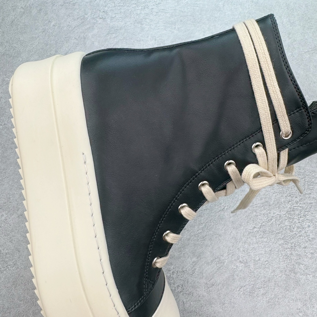 RICK OWENS RO 圆头 高筒  板鞋 休闲鞋 波鞋 男鞋   厚底 真皮拉链 黑白RU01E5859LCO-911