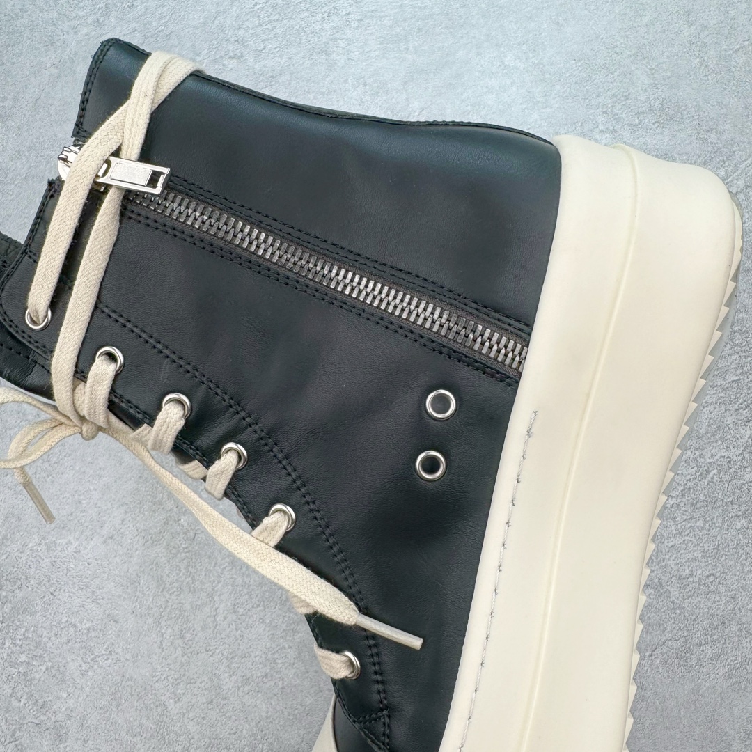 RICK OWENS RO 圆头 高筒  板鞋 休闲鞋 波鞋 男鞋   厚底 真皮拉链 黑白RU01E5859LCO-911