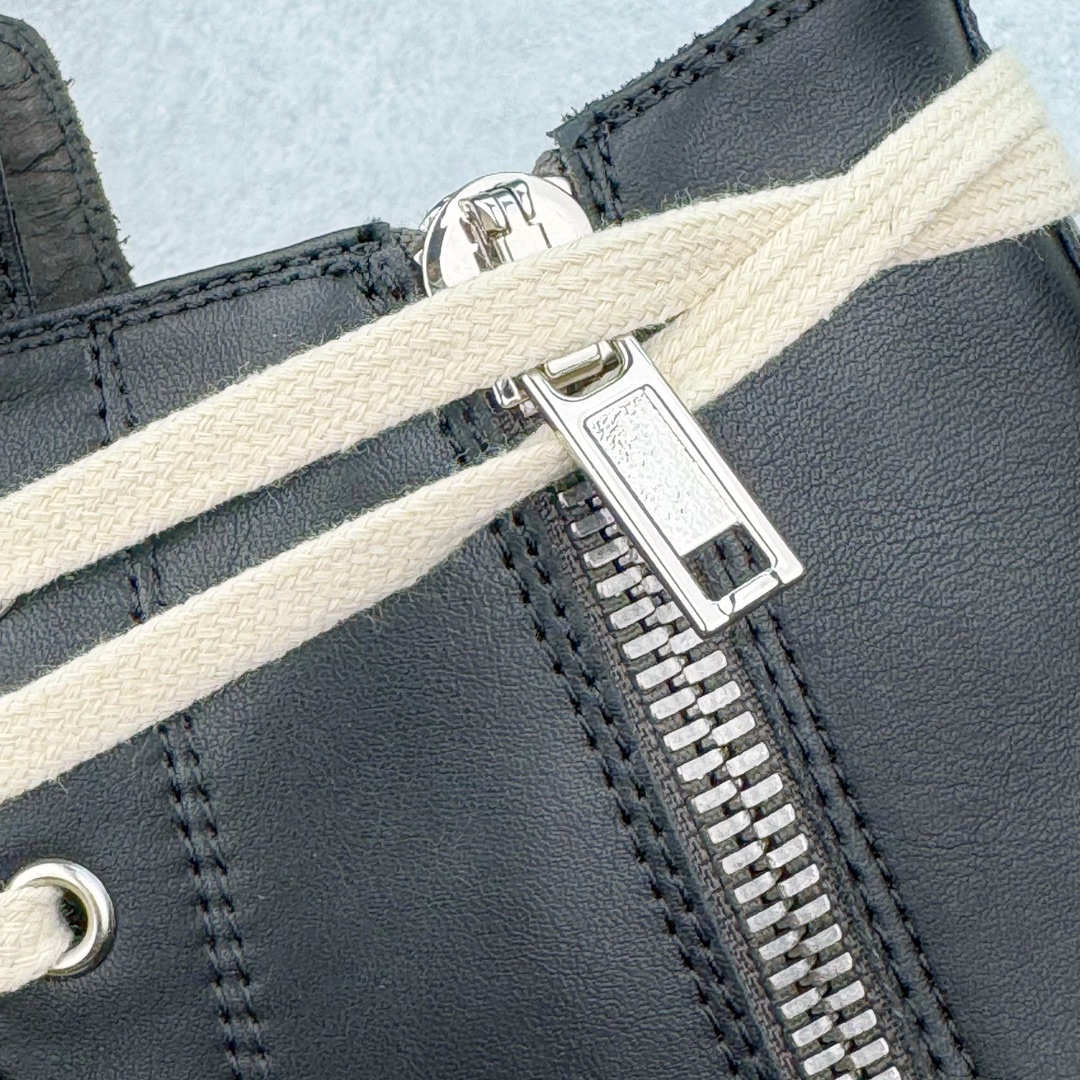 RICK OWENS RO 圆头 高筒  板鞋 休闲鞋 波鞋 男鞋   厚底 真皮拉链 黑白RU01E5859LCO-911