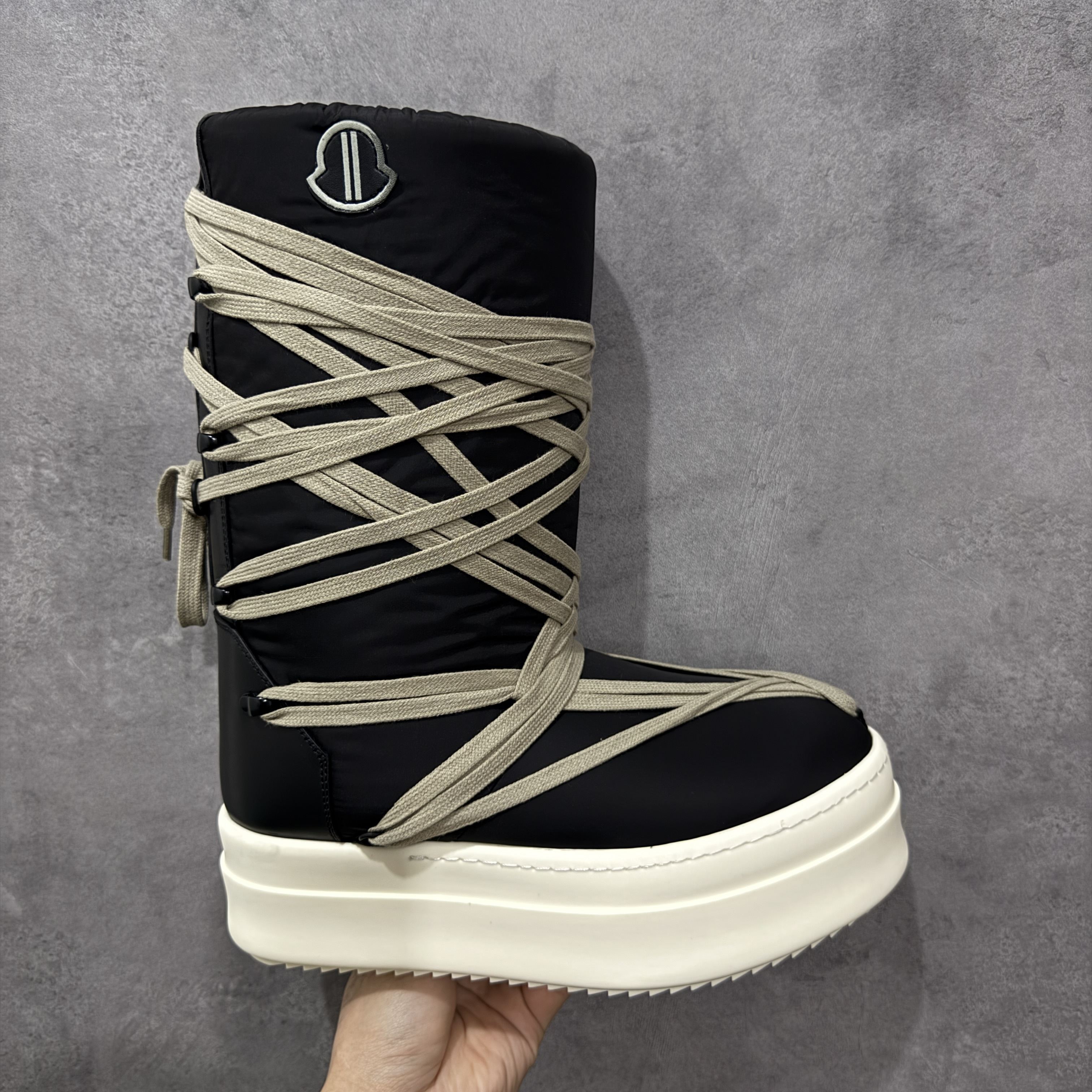 Moncler RICK OWENS RO 圆头 高筒  板鞋 休闲鞋 波鞋 男鞋   厚底  高筒 黑白 MU02C4H20M3863-999