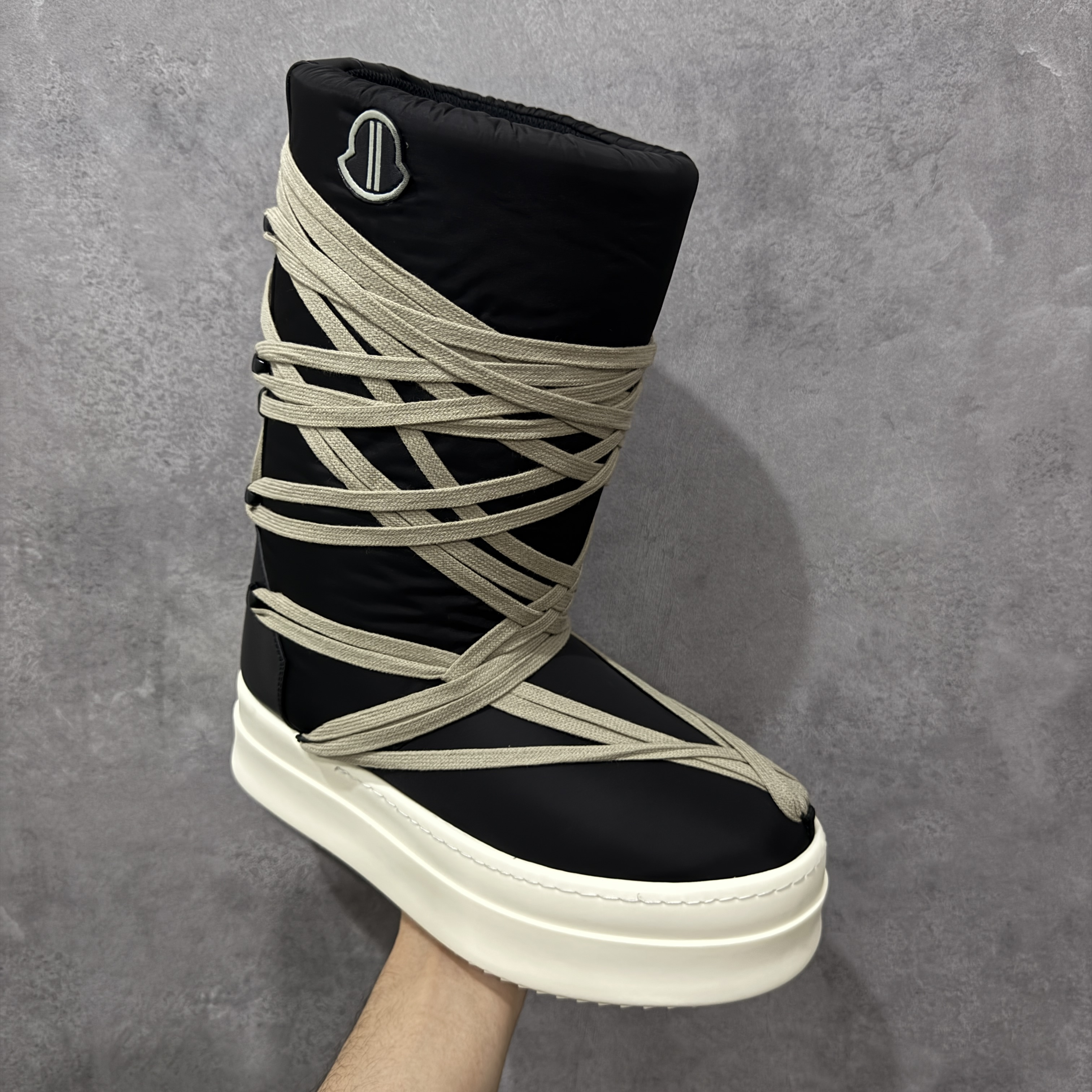 Moncler RICK OWENS RO 圆头 高筒  板鞋 休闲鞋 波鞋 男鞋   厚底  高筒 黑白 MU02C4H20M3863-999