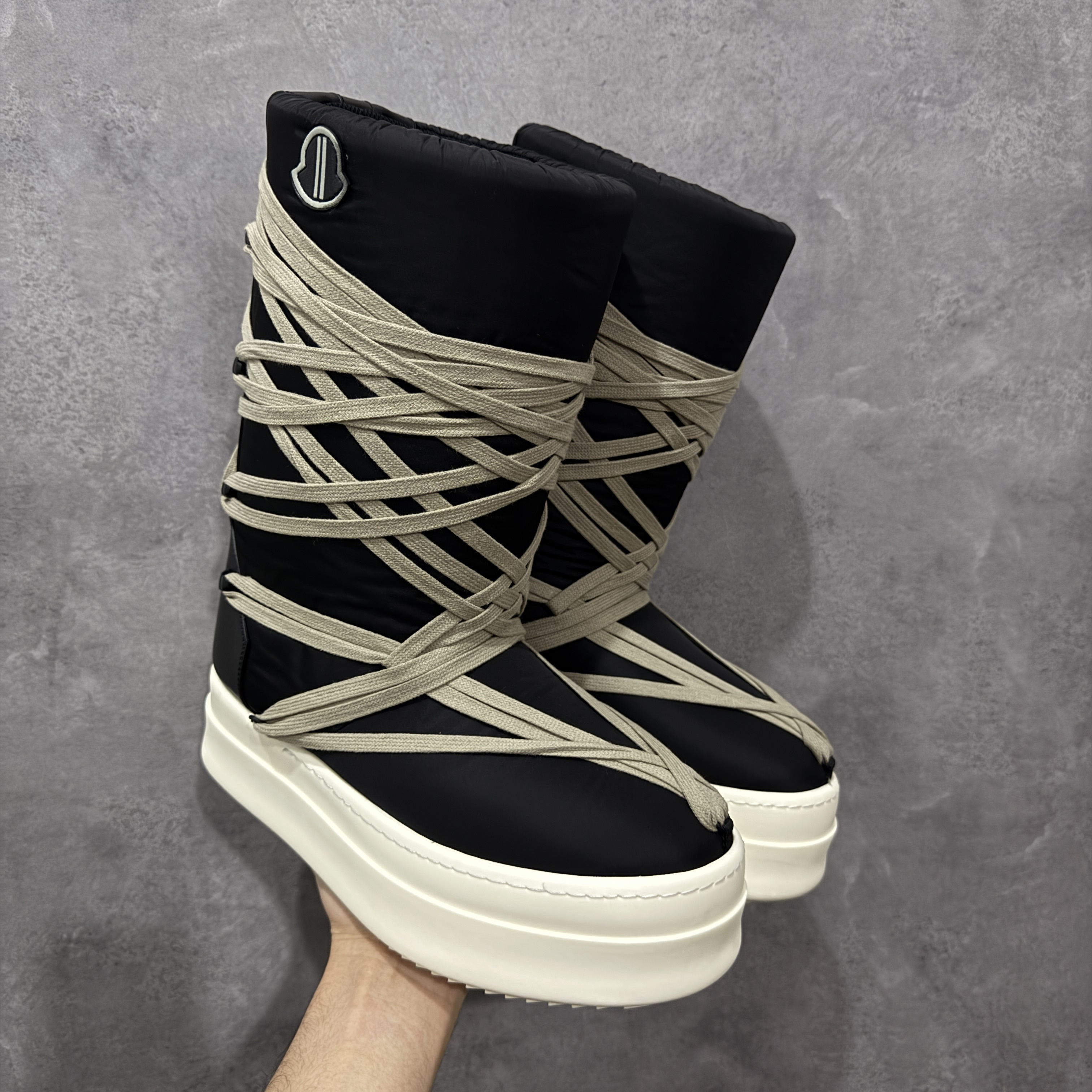 Moncler RICK OWENS RO 圆头 高筒  板鞋 休闲鞋 波鞋 男鞋   厚底  高筒 黑白 MU02C4H20M3863-999