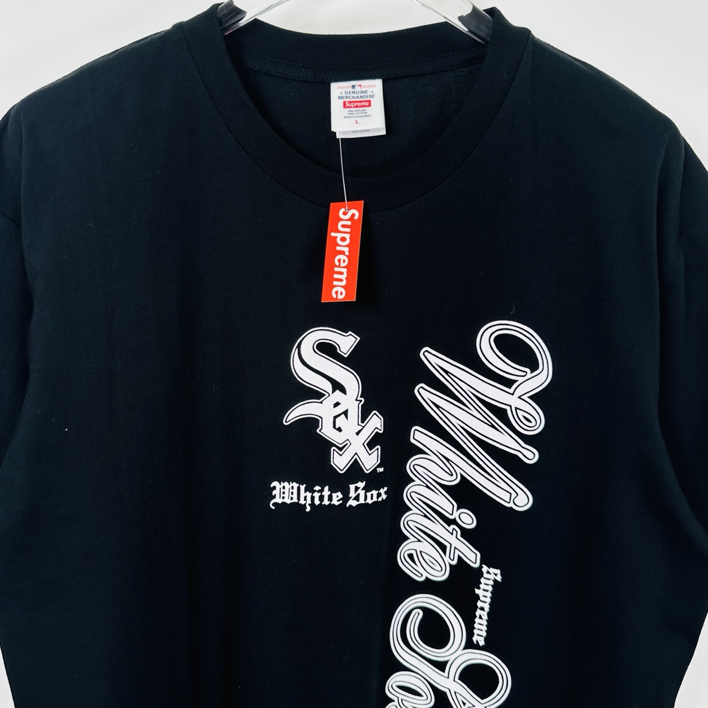 SUPREME x MLB 联名款 NEW YORK YANKEES TEE   字母 印花 logo圆领 短袖T恤 男女同款 黑色 白色   