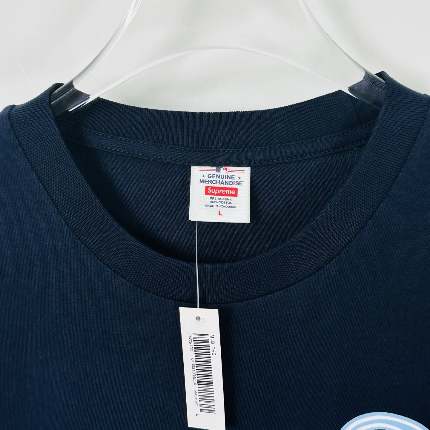 SUPREME x MLB 联名款 NEW YORK YANKEES TEE   字母 印花 logo圆领 短袖T恤 男女同款 黑色 白色   