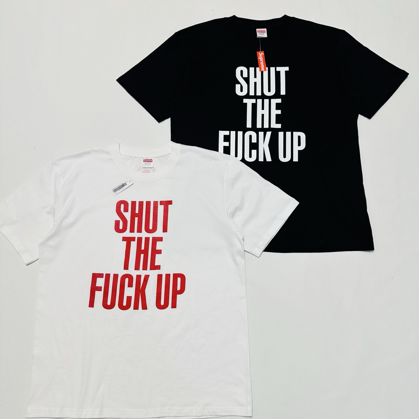 闭嘴T恤 SUPREME X NUMBER （N）INE 联名款 SHUT UP TEE 英文字母 印花 logo圆领 短袖T恤 男女同款 黑色 白色   