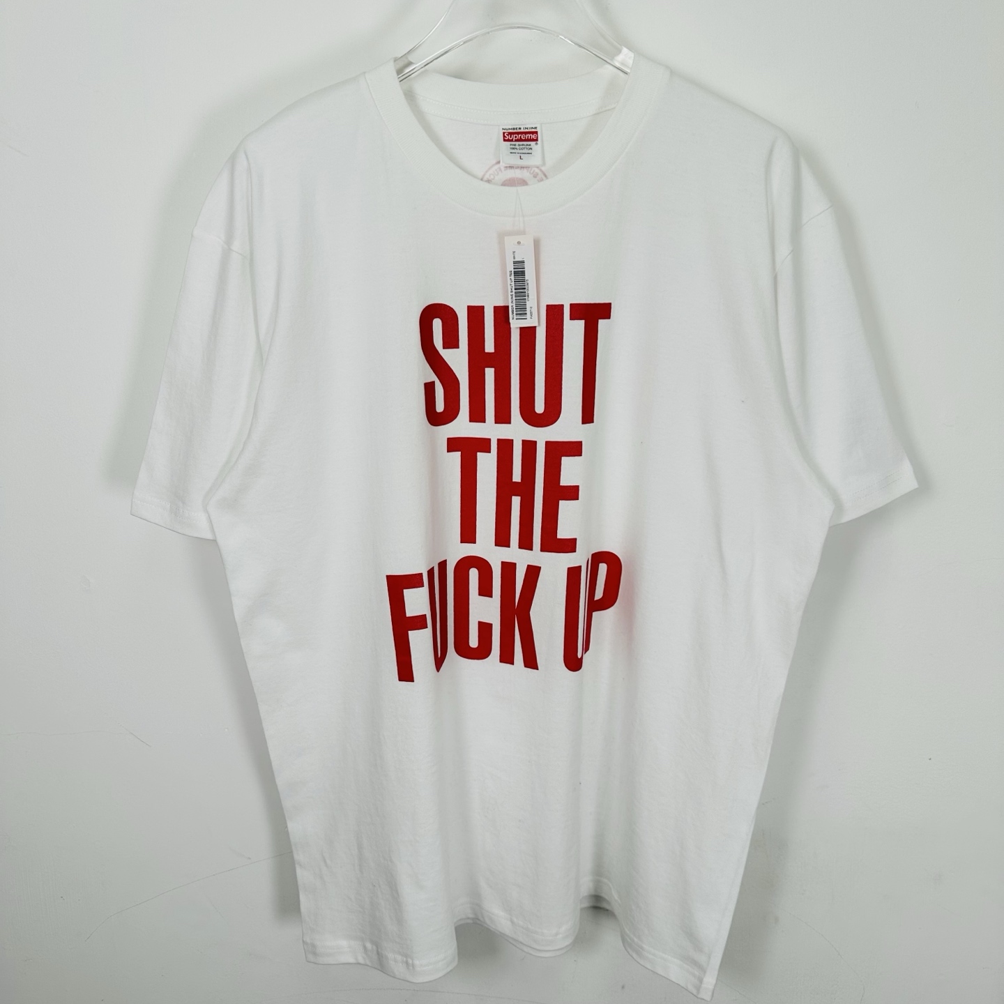 闭嘴T恤 SUPREME X NUMBER （N）INE 联名款 SHUT UP TEE 英文字母 印花 logo圆领 短袖T恤 男女同款 黑色 白色   