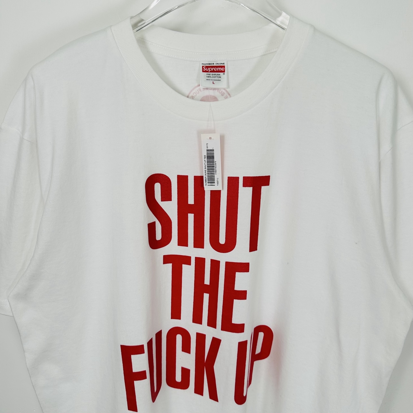 闭嘴T恤 SUPREME X NUMBER （N）INE 联名款 SHUT UP TEE 英文字母 印花 logo圆领 短袖T恤 男女同款 黑色 白色   