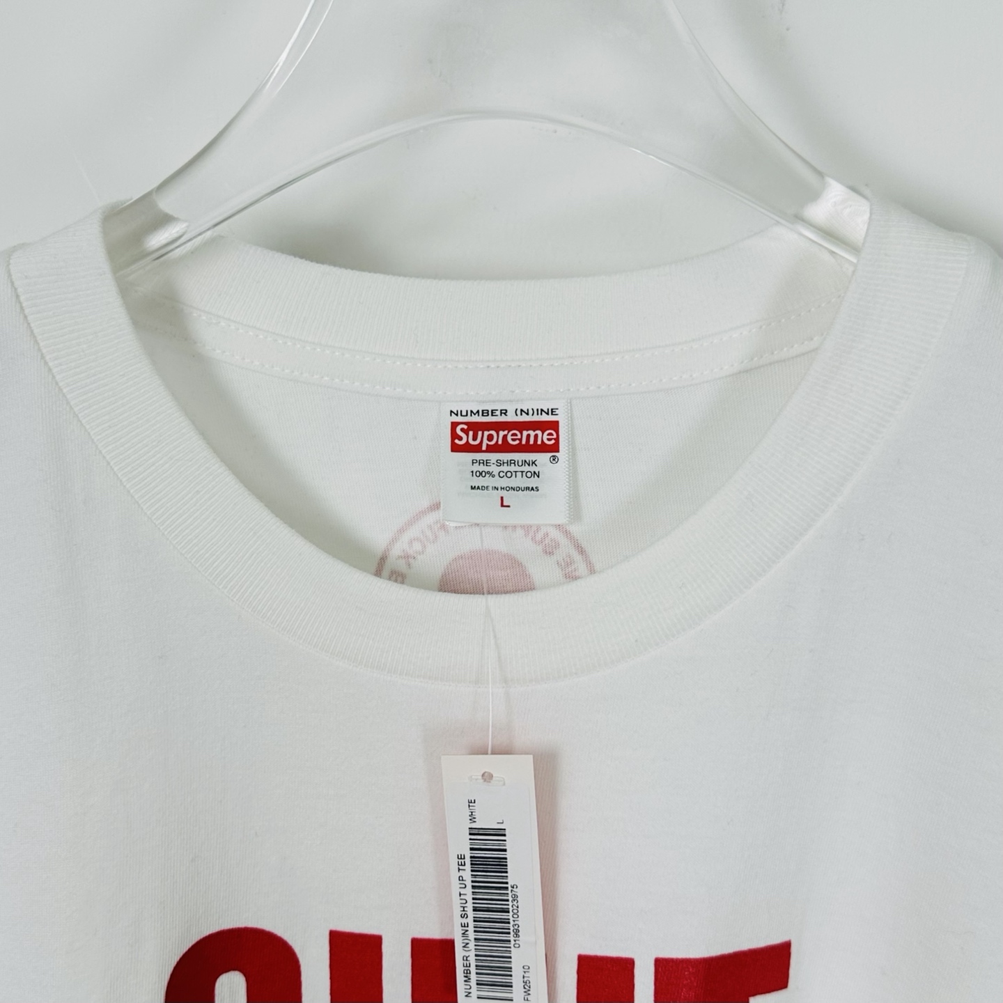 闭嘴T恤 SUPREME X NUMBER （N）INE 联名款 SHUT UP TEE 英文字母 印花 logo圆领 短袖T恤 男女同款 黑色 白色   