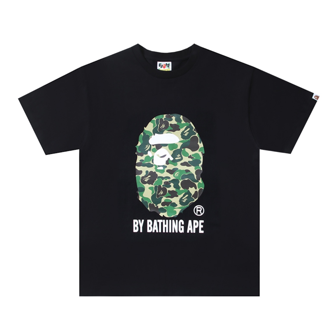 A BATHING APEA Bape  迷彩猿人字母印花宽松圆领 短袖 T恤 文字大彩头