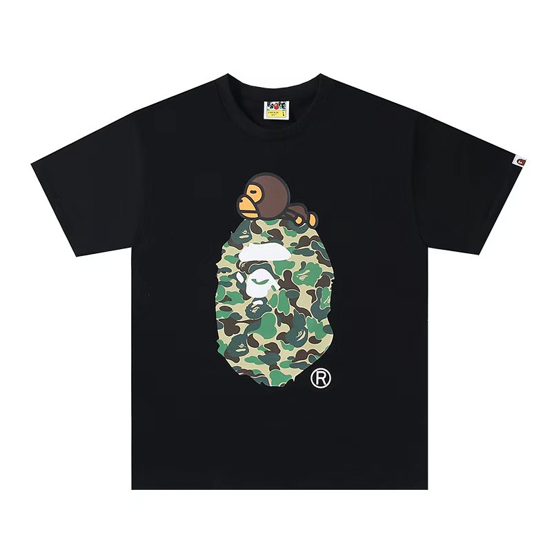 A BATHING APEA Bape  迷彩猿人字母印花宽松圆领 短袖 T恤 猴子 大头