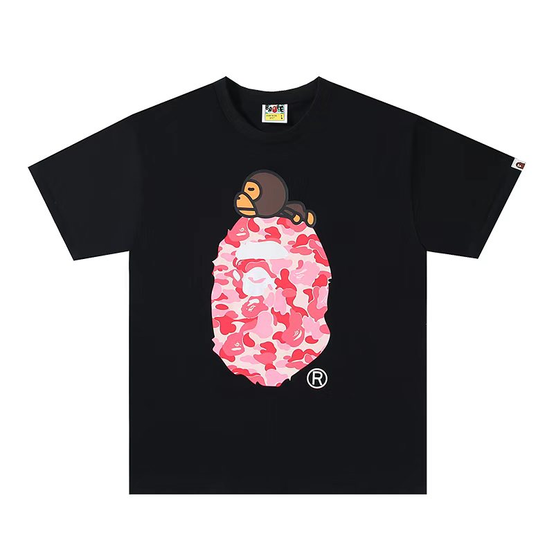 A BATHING APEA Bape  迷彩猿人字母印花宽松圆领 短袖 T恤 猴子 大头