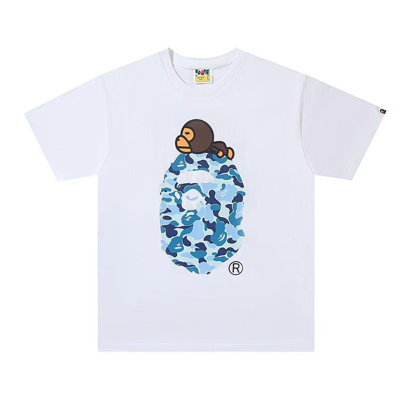 A BATHING APEA Bape  迷彩猿人字母印花宽松圆领 短袖 T恤 猴子 大头