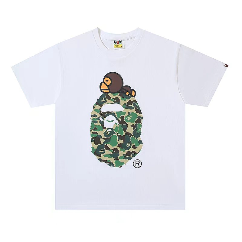 A BATHING APEA Bape  迷彩猿人字母印花宽松圆领 短袖 T恤 猴子 大头