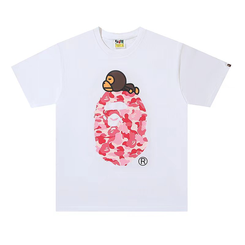 A BATHING APEA Bape  迷彩猿人字母印花宽松圆领 短袖 T恤 猴子 大头