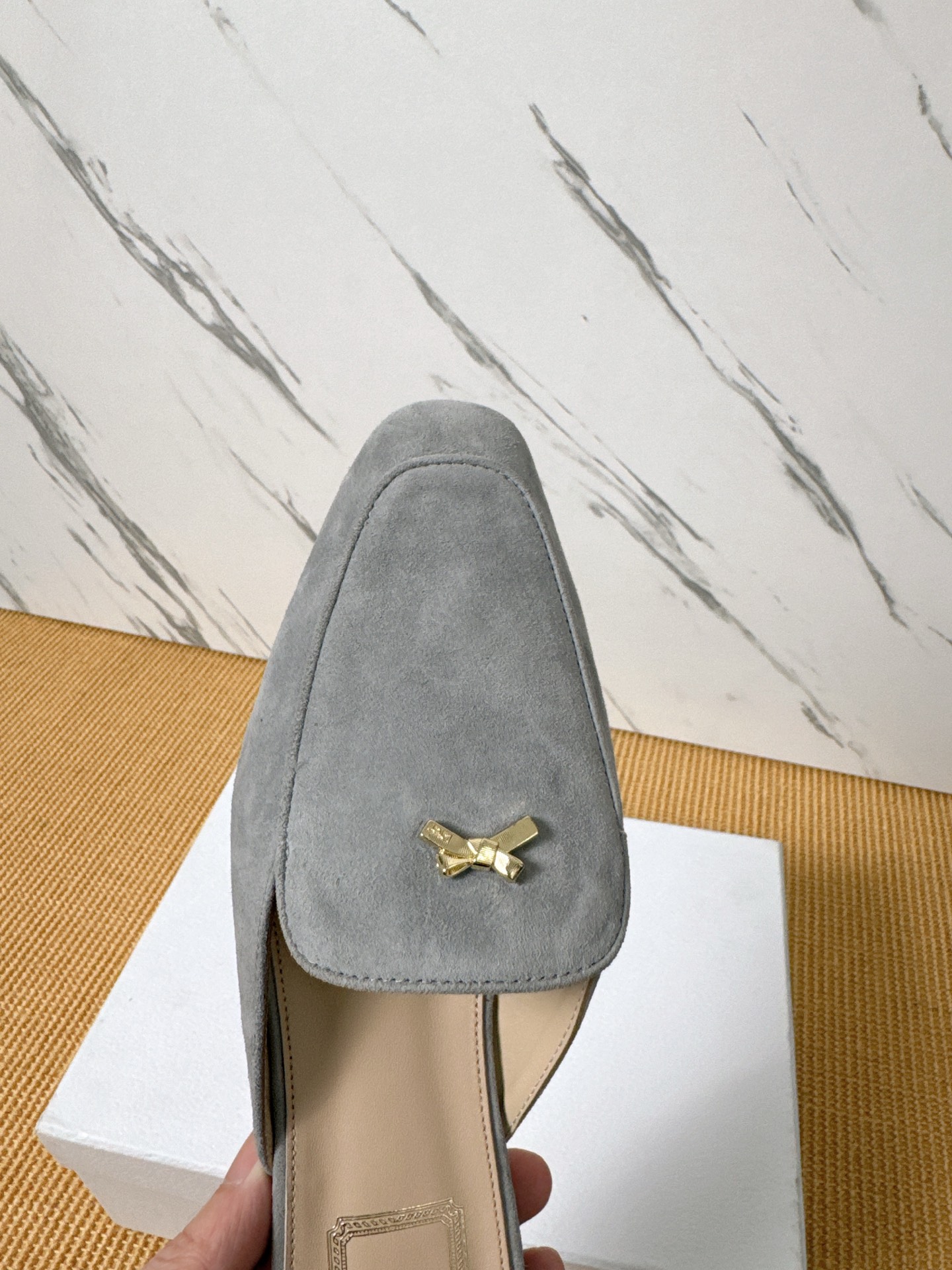Dior Baby Bow Mules - Premium Lambskin Suede Pointed Toe Slippers with Metal Bow | Luxury European Style