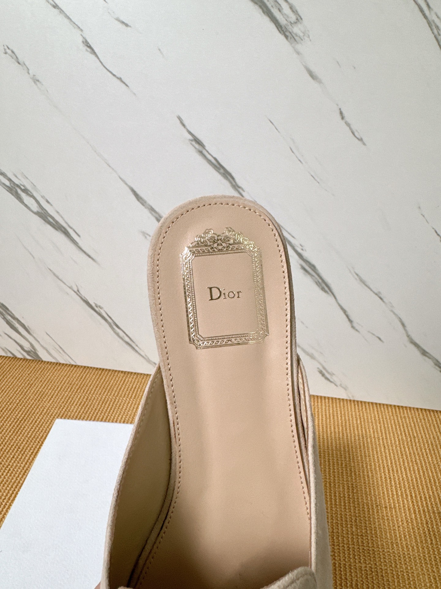 Dior Baby Bow Mules - Premium Lambskin Suede Pointed Toe Slippers with Metal Bow | Luxury European Style