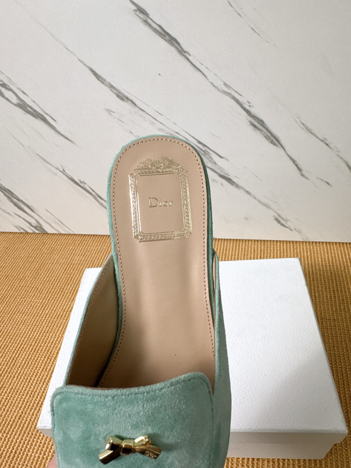 Dior Baby Bow Mules - Premium Lambskin Suede Pointed Toe Slippers with Metal Bow | Luxury European Style