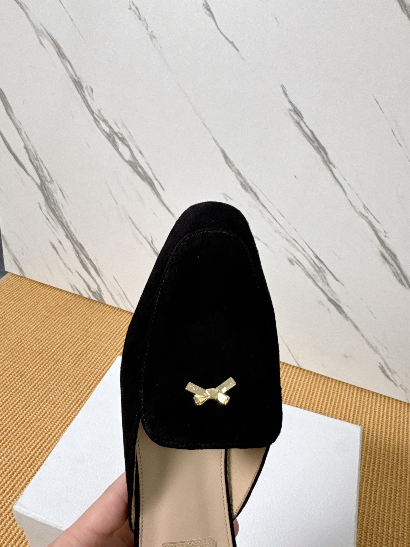 Dior Baby Bow Mules - Premium Lambskin Suede Pointed Toe Slippers with Metal Bow | Luxury European Style