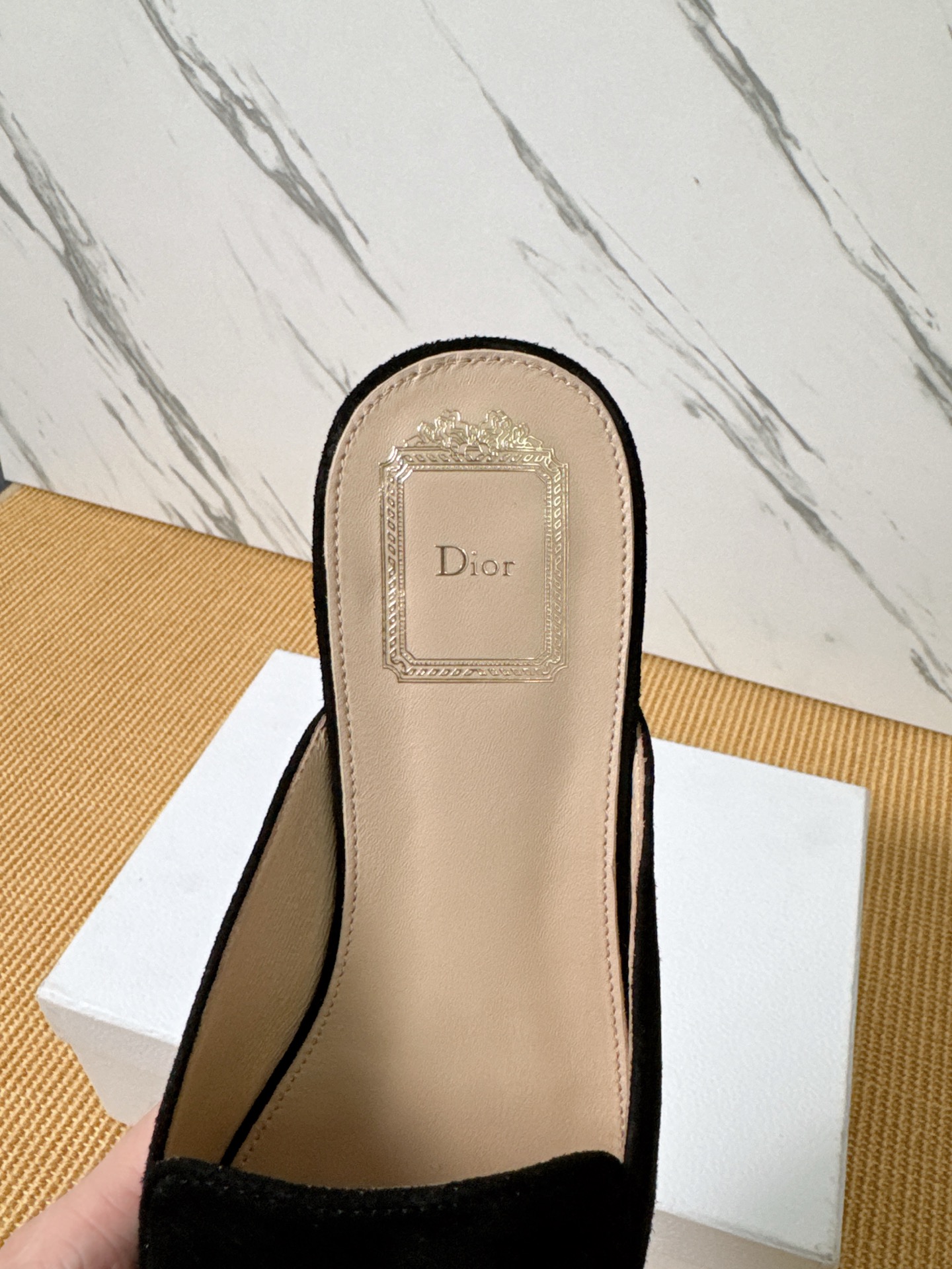 Dior Baby Bow Mules - Premium Lambskin Suede Pointed Toe Slippers with Metal Bow | Luxury European Style