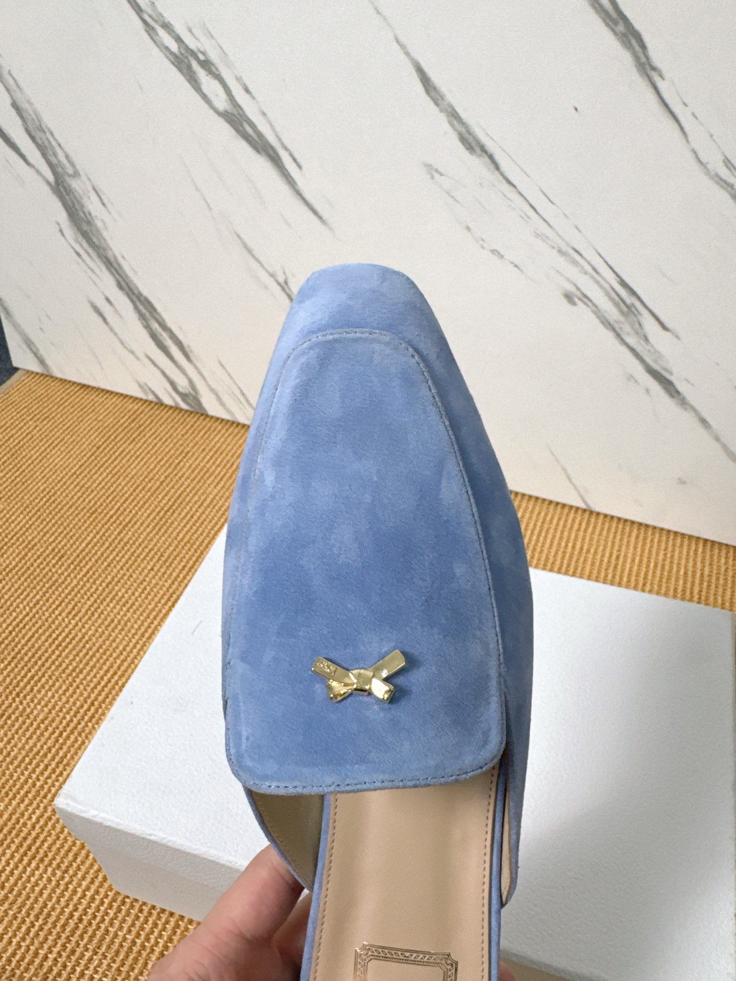 Dior Baby Bow Mules - Premium Lambskin Suede Pointed Toe Slippers with Metal Bow | Luxury European Style