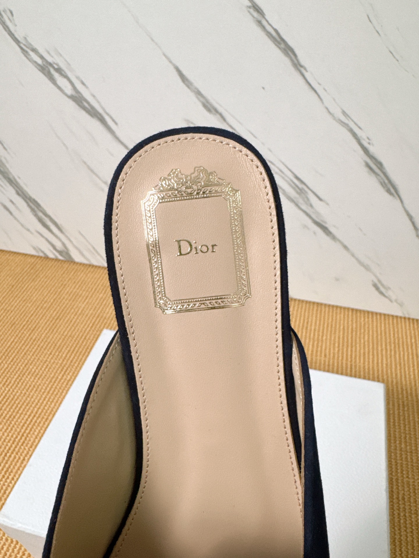Dior Baby Bow Mules - Premium Lambskin Suede Pointed Toe Slippers with Metal Bow | Luxury European Style