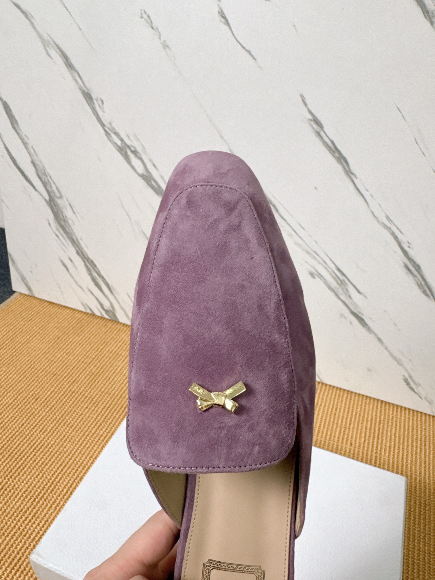 Dior Baby Bow Mules - Premium Lambskin Suede Pointed Toe Slippers with Metal Bow | Luxury European Style