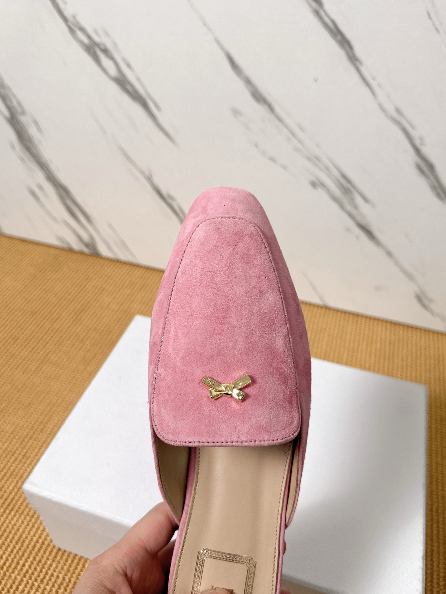Dior Baby Bow Mules - Premium Lambskin Suede Pointed Toe Slippers with Metal Bow | Luxury European Style