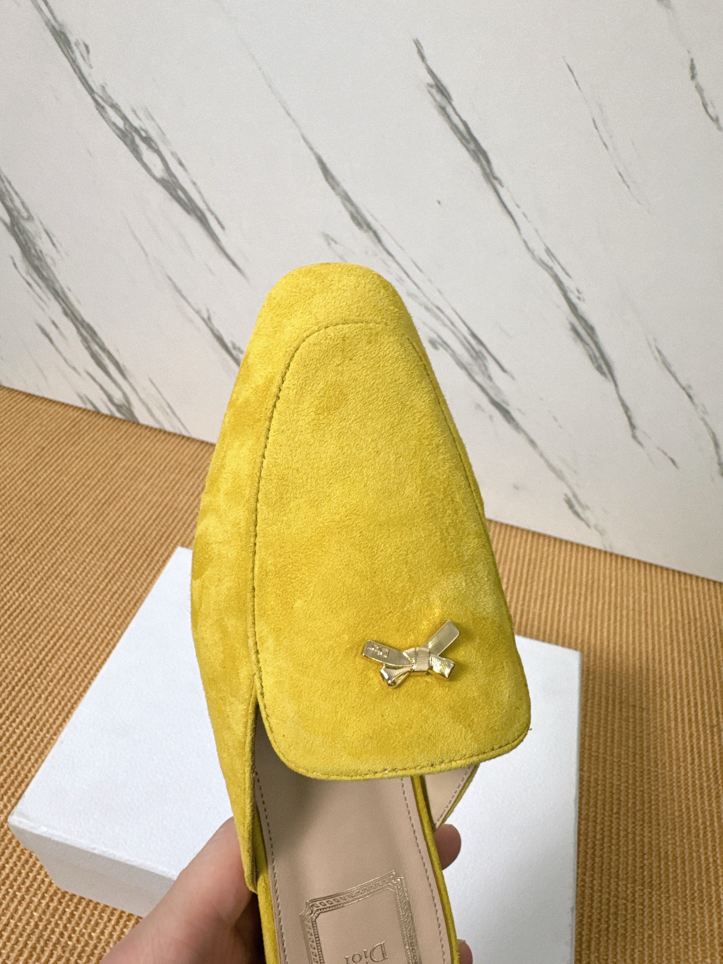 Dior Baby Bow Mules - Premium Lambskin Suede Pointed Toe Slippers with Metal Bow | Luxury European Style