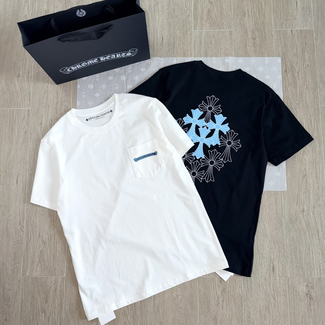 Chrome Hearts CH 克罗心  圆领 短袖 T恤  A0 十字架群印花 黑蓝图案 