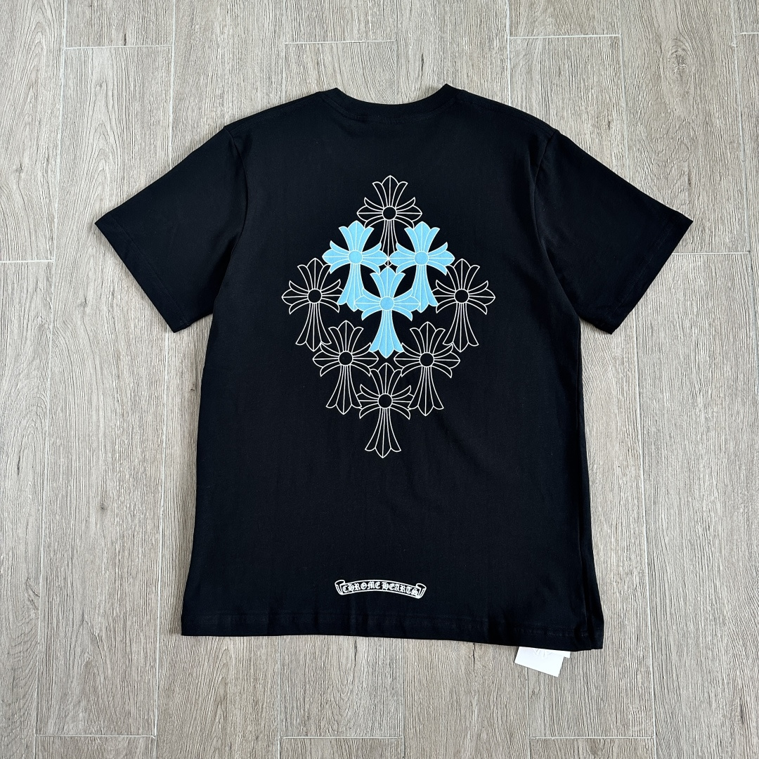 Chrome Hearts CH 克罗心  圆领 短袖 T恤  A0 十字架群印花 黑蓝图案 