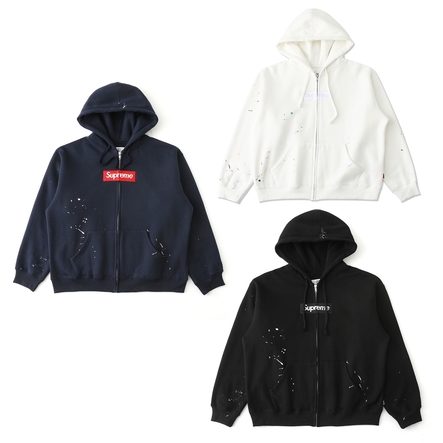Supreme MM6 刺绣标志 logo 拉链 连帽 加绒 卫衣 男女同款 泼墨 黑色 