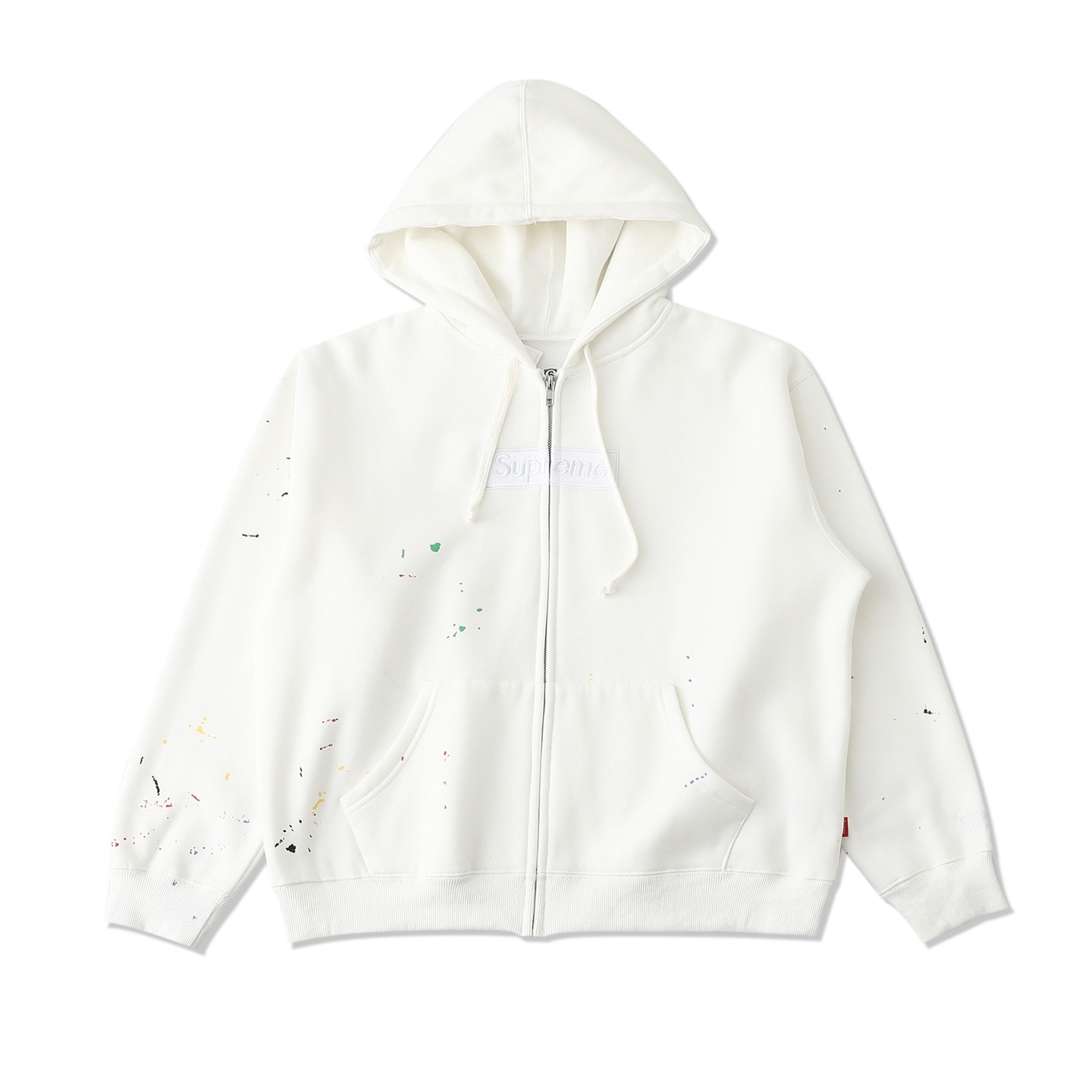 Supreme MM6 刺绣标志 logo 拉链 连帽 加绒 卫衣 男女同款 泼墨 黑色 