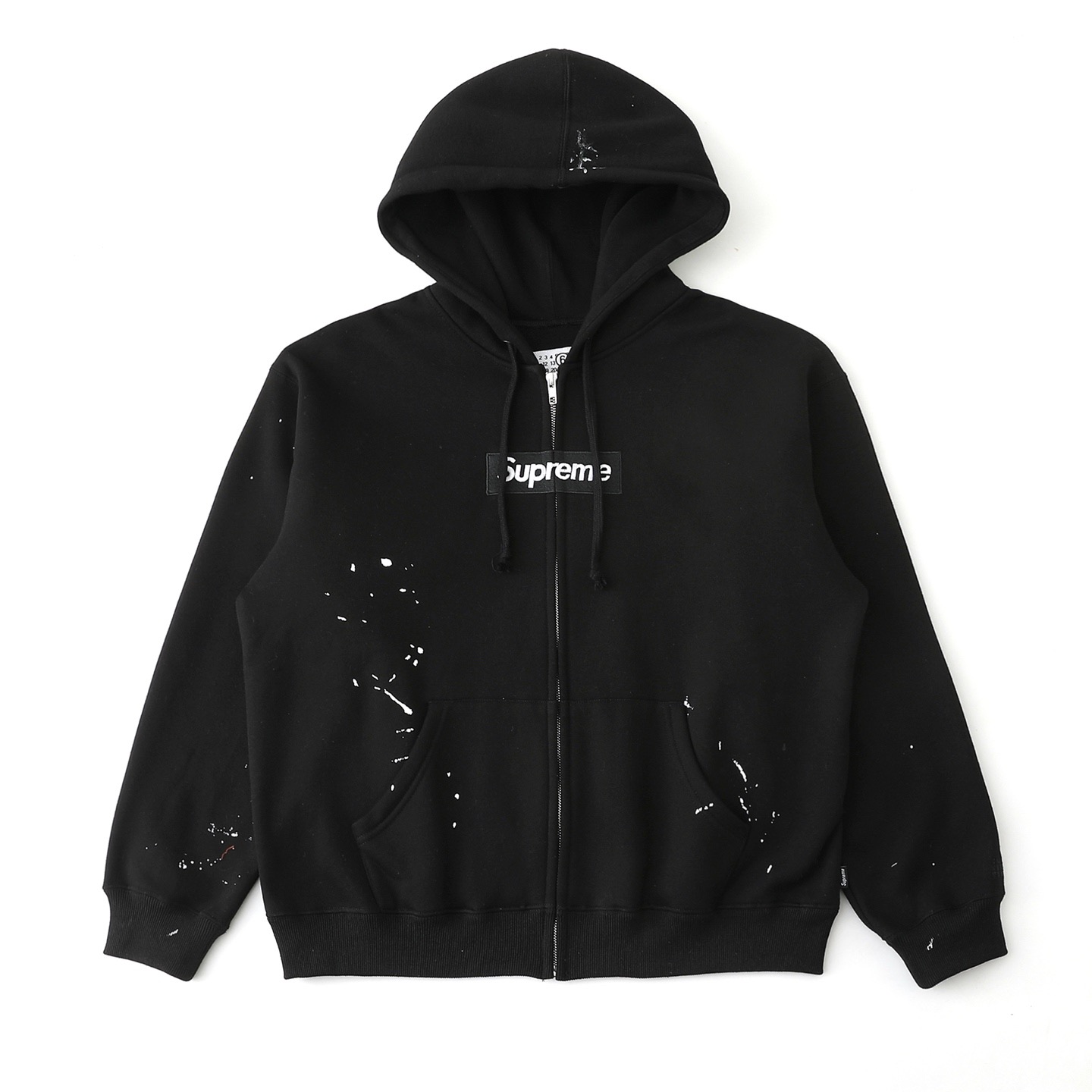 Supreme MM6 刺绣标志 logo 拉链 连帽 加绒 卫衣 男女同款 泼墨 黑色 