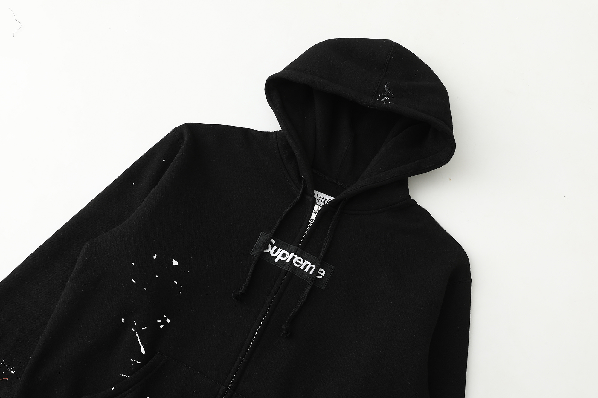 Supreme MM6 刺绣标志 logo 拉链 连帽 加绒 卫衣 男女同款 泼墨 黑色 