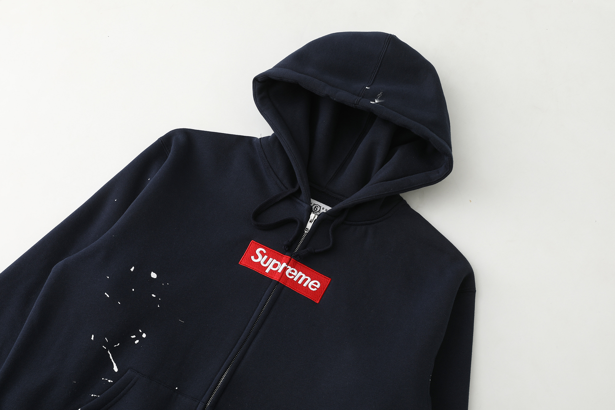Supreme MM6 刺绣标志 logo 拉链 连帽 加绒 卫衣 男女同款 泼墨 黑色 
