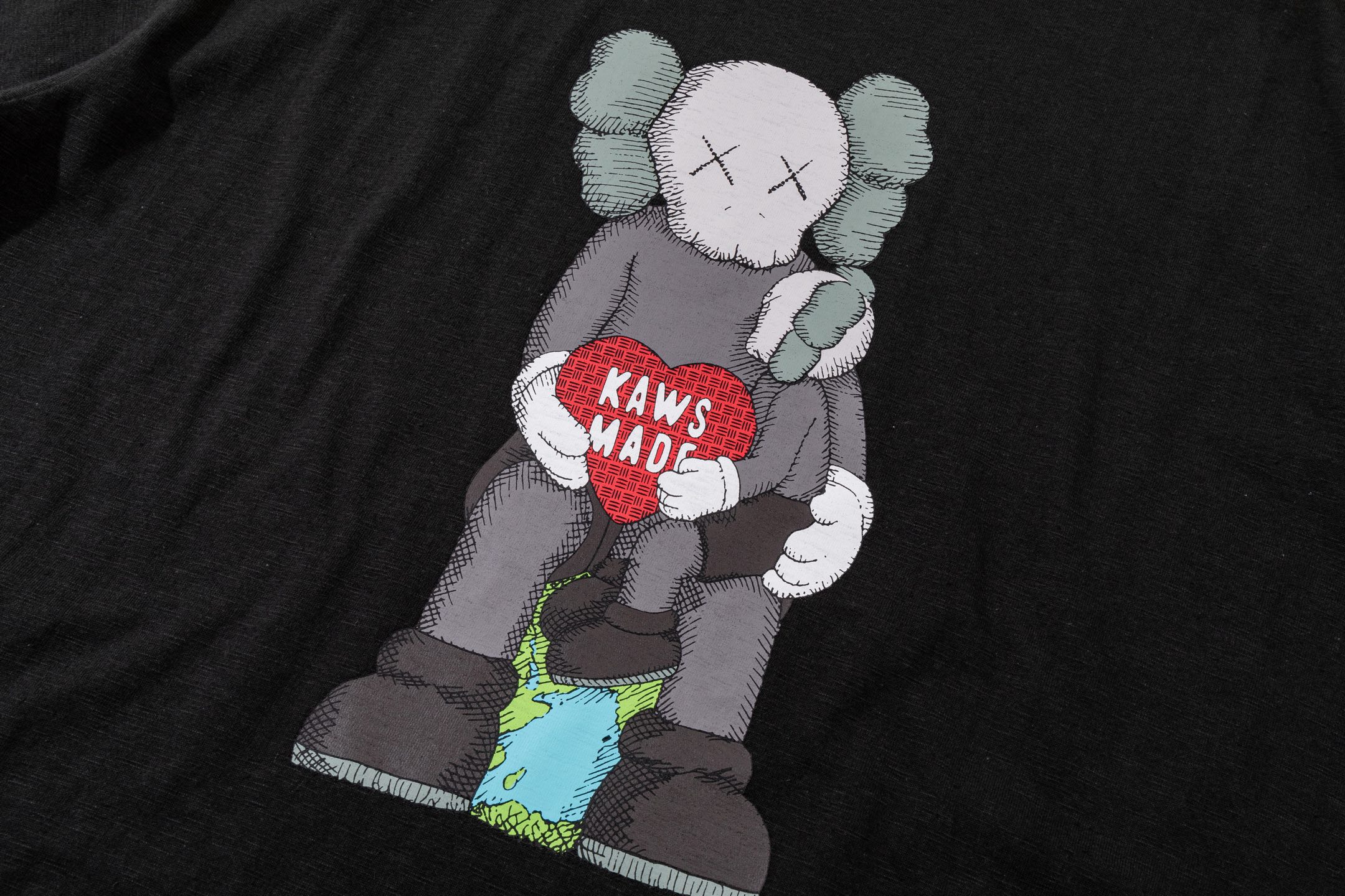 KAWS HUMAN MADE HM 曼谷 竹节棉 印花  圆领 短袖 T恤 男女同款  黑色 白色