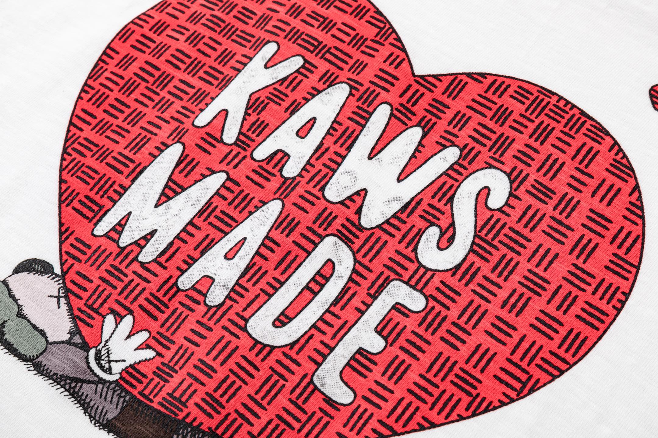 KAWS HUMAN MADE HM 竹节棉 印花  圆领 短袖 T恤 男女同款  黑色 白色 曼谷开业 爱心  