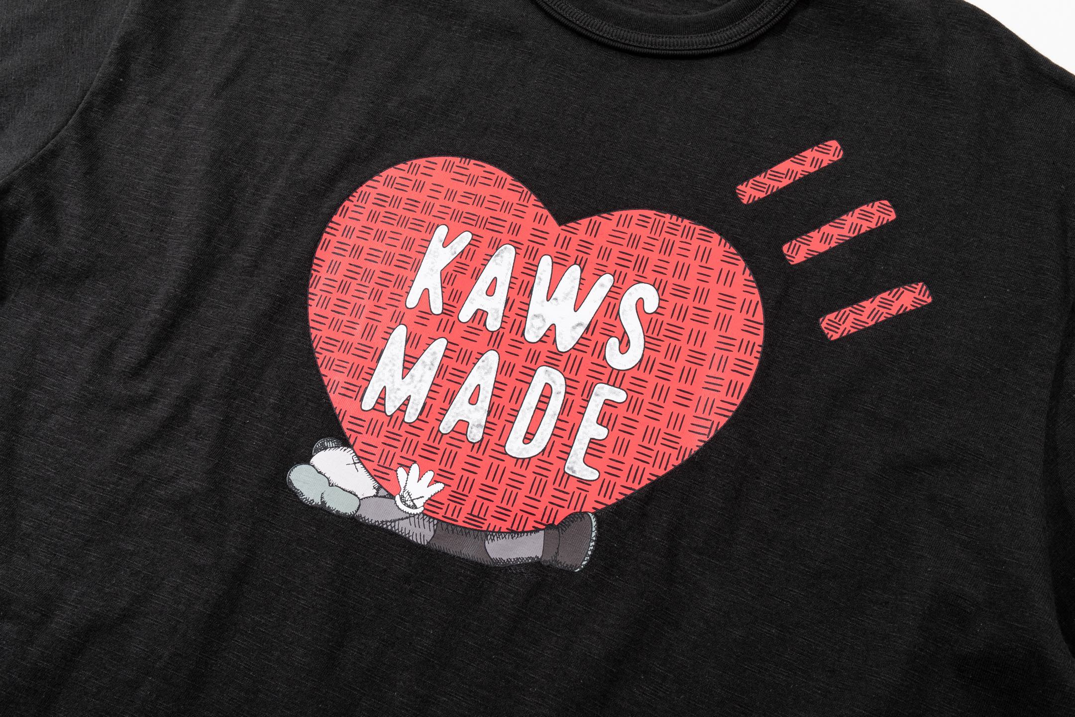 KAWS HUMAN MADE HM 竹节棉 印花  圆领 短袖 T恤 男女同款  黑色 白色 曼谷开业 爱心  
