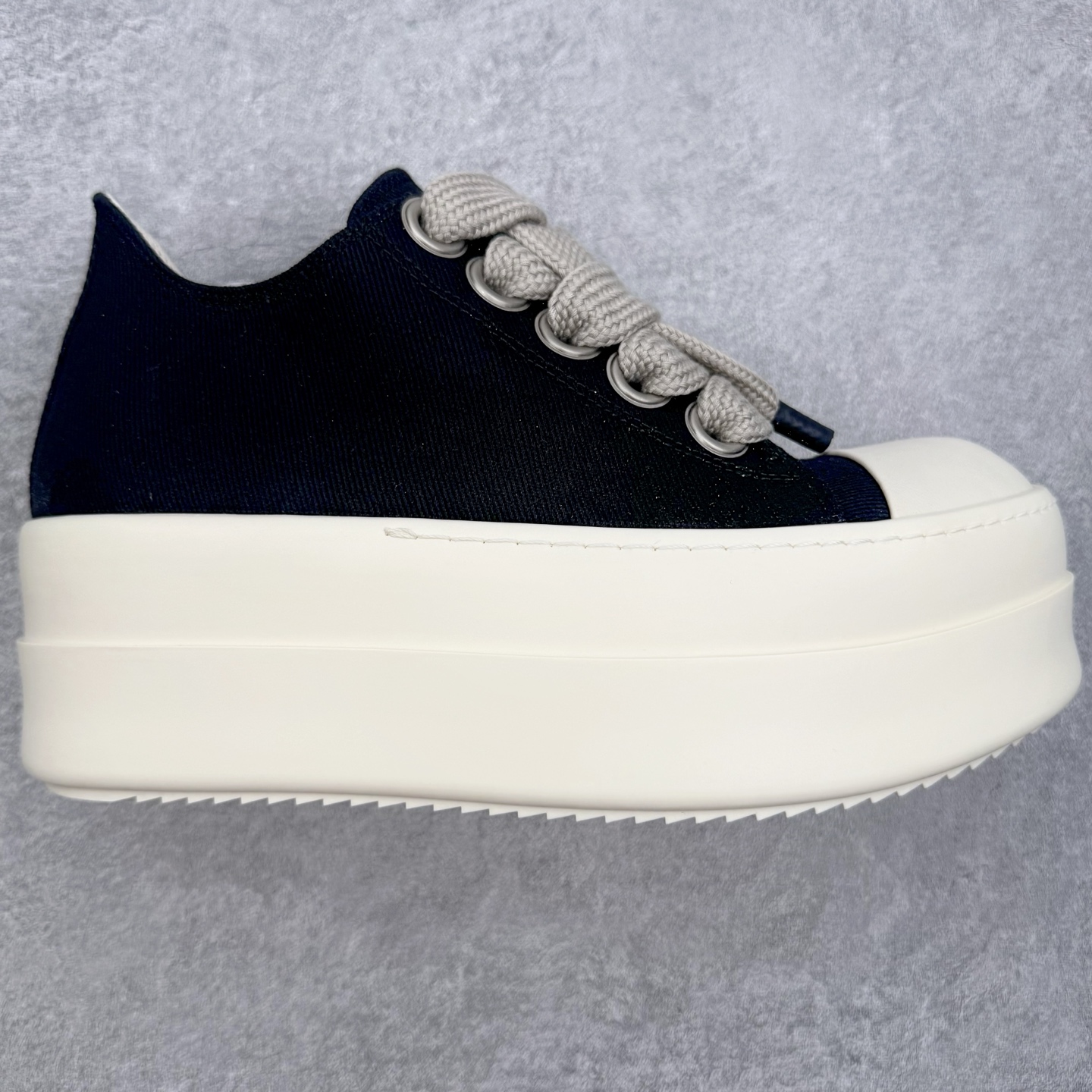 RICK OWENS RO 圆头 高筒  板鞋 休闲鞋 波鞋 男鞋     帆布厚底 粗鞋帶 黑白 DU01F4851DOW