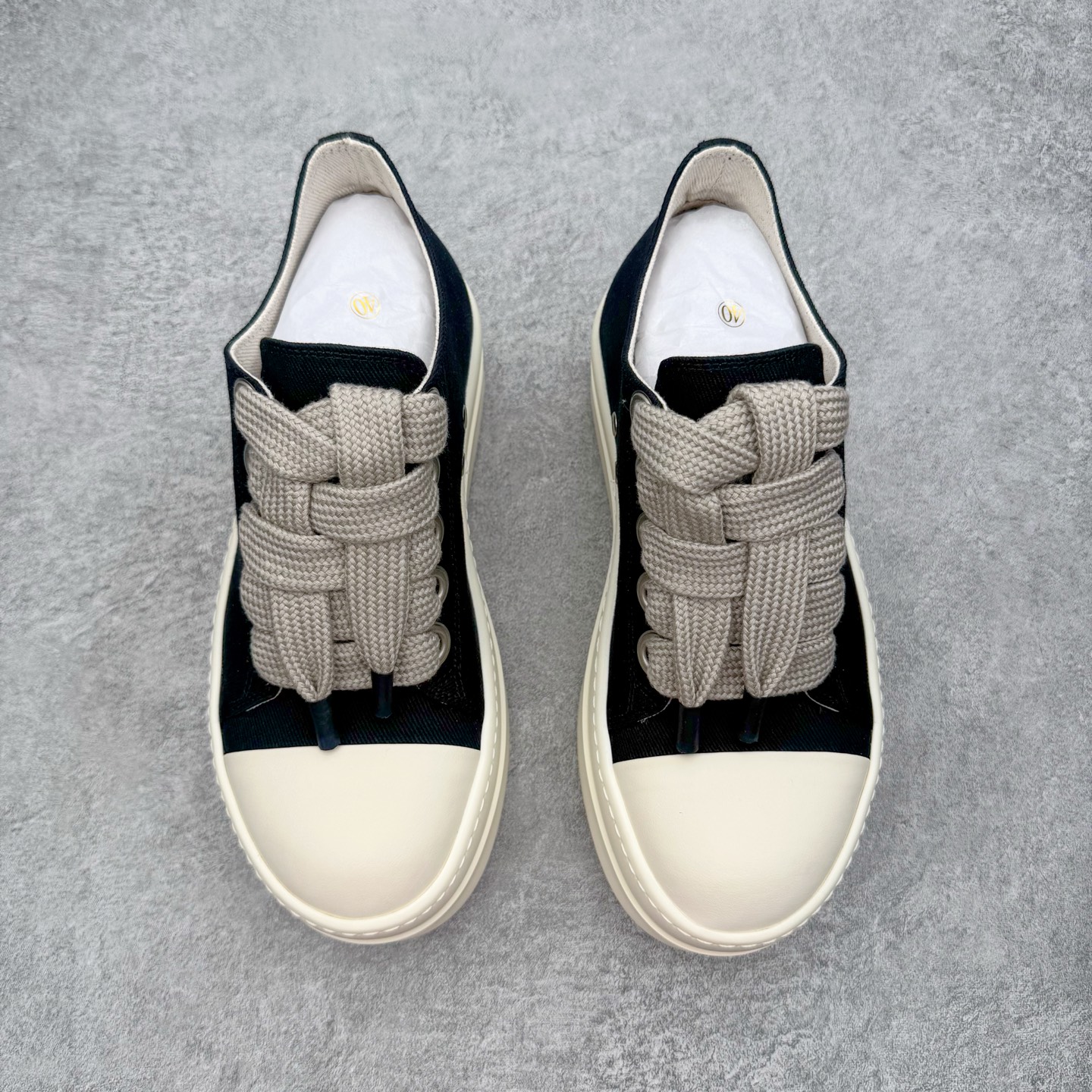 RICK OWENS RO 圆头 高筒  板鞋 休闲鞋 波鞋 男鞋     帆布厚底 粗鞋帶 黑白 DU01F4851DOW