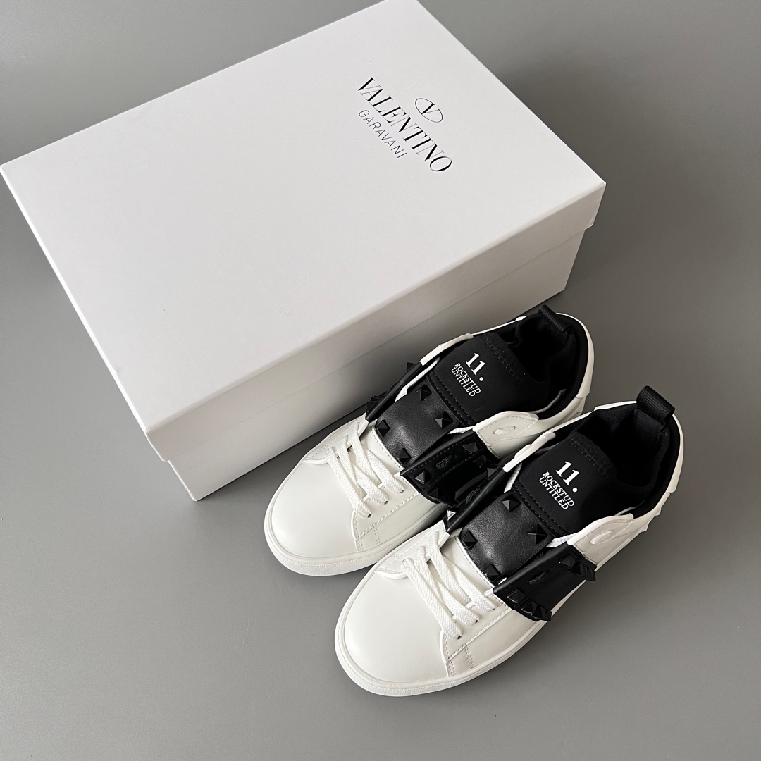 valentino  Rockstud Untitled Unisex Casual Sneakers: Round-Toe, Lace-Up, and Studded