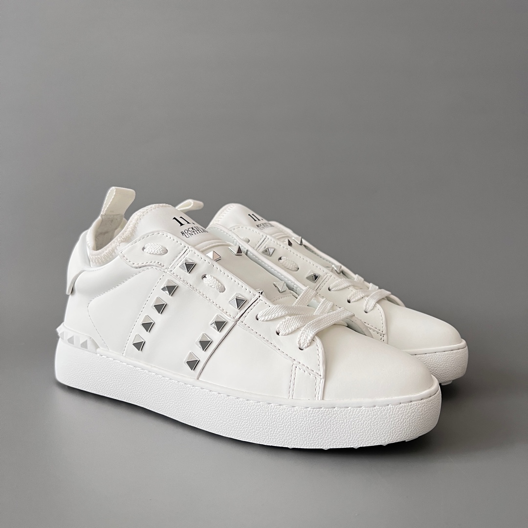 valentino  Rockstud Untitled Unisex Casual Sneakers: Round-Toe, Lace-Up, and Studded