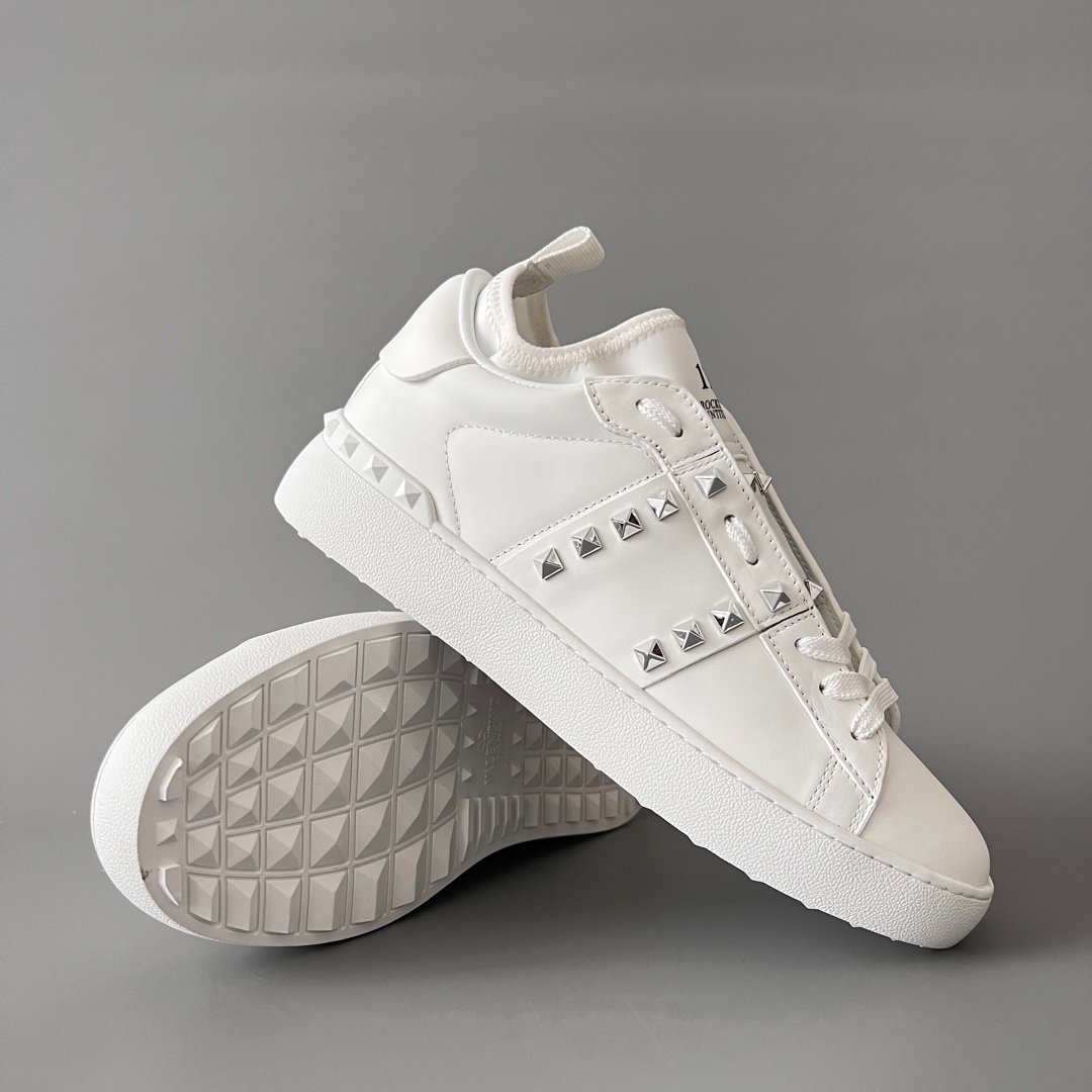 valentino  Rockstud Untitled Unisex Casual Sneakers: Round-Toe, Lace-Up, and Studded